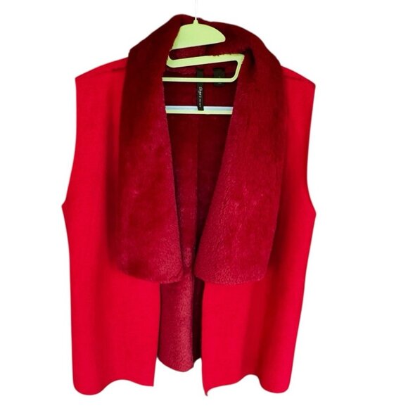 Faux Suede and Faux Fur Red Open Front Vest Women Size Large Skye’s The Limit - Picture 1 of 7